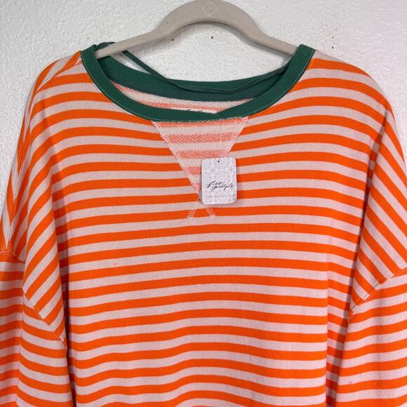Free People Classic Striped Oversized Crewneck Womens XL Sweater Orange NEW - Picture 4 of 13
